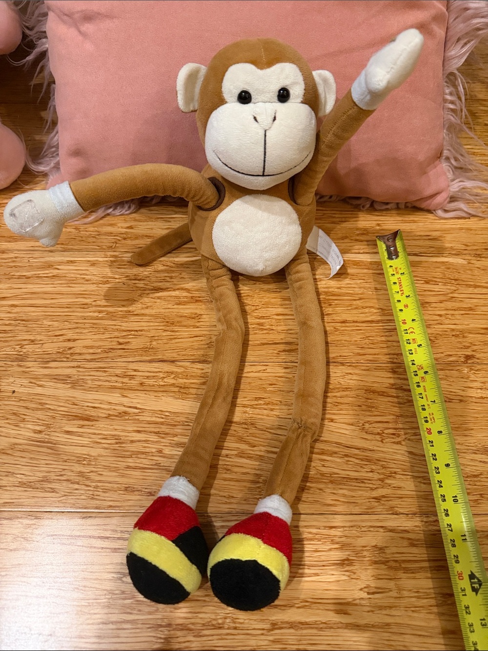 Plush Brown Monkey Stuffed Toy with Red & Yellow Shoes